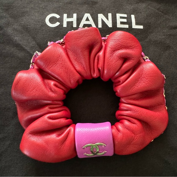 CHANEL Accessories - Chanel leather Scrunchie Hair Tie